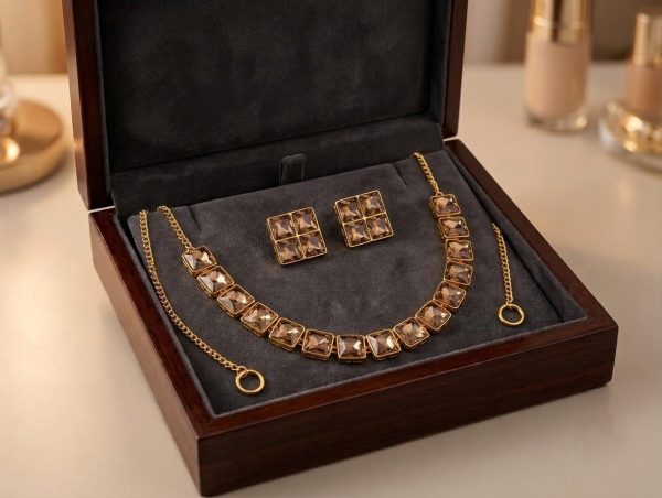 Champagne Stone Necklace & Earring Set